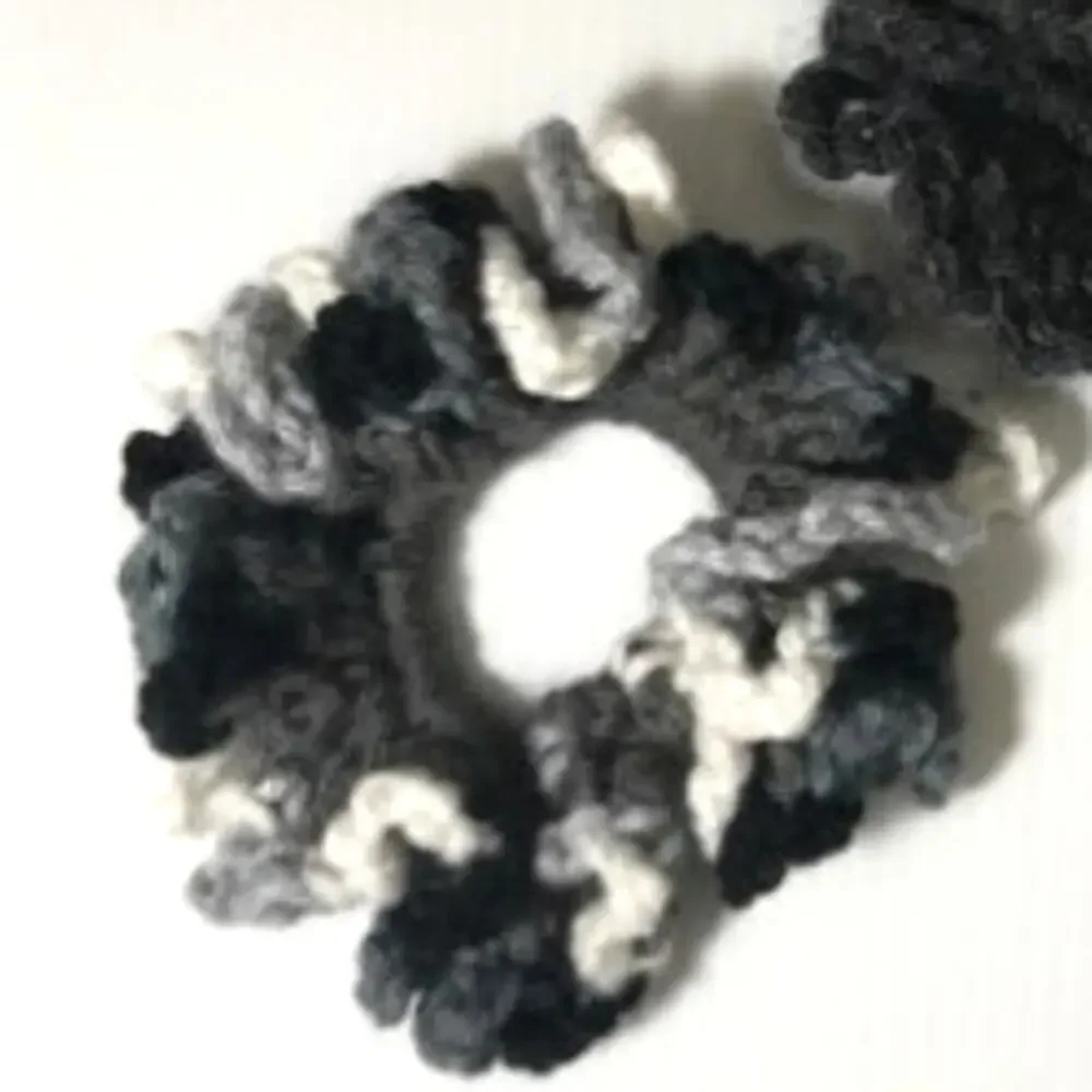 NWT Black Gray White Handmade Crocheted Hair Scrunchie by Dawny Set of 3